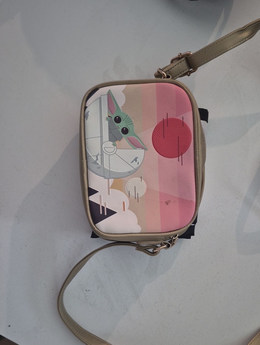 Cute Pink Cartoon Crossbody Bag with Gold Strap